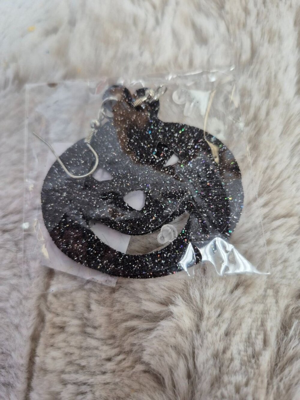 Geometric Halloween Faux Leather Earrings With Glitter
